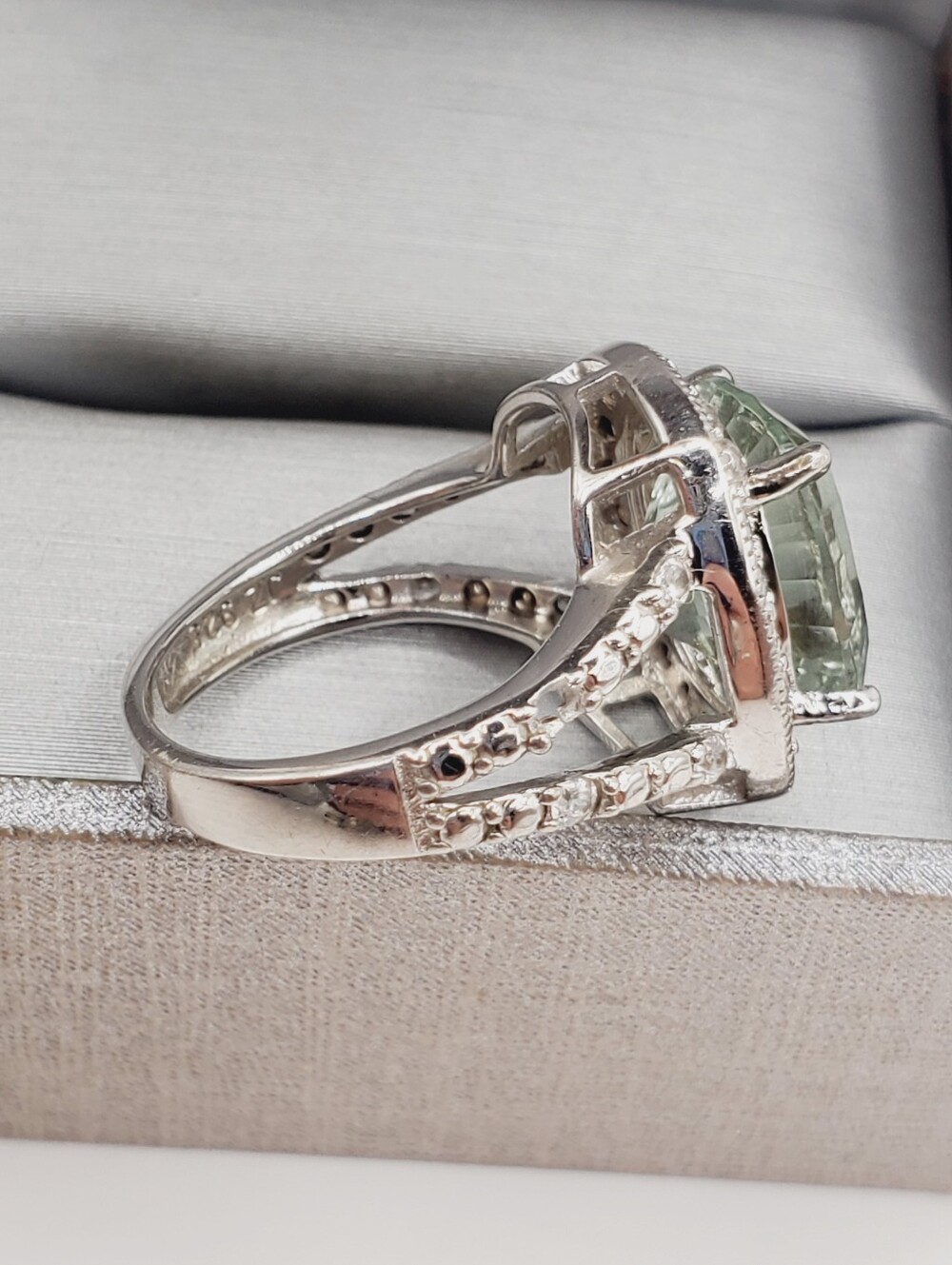 Fancy Cut Prasiolite - Green Amethyst & White Zircon 925 Sterling Silver Ring - Picture 8 of 12